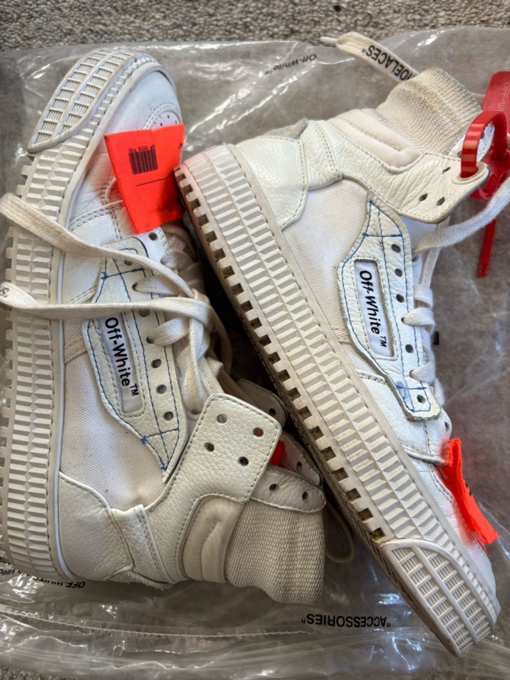 Off-White Kids White High-Top Sneakers with Neon Orange Tags